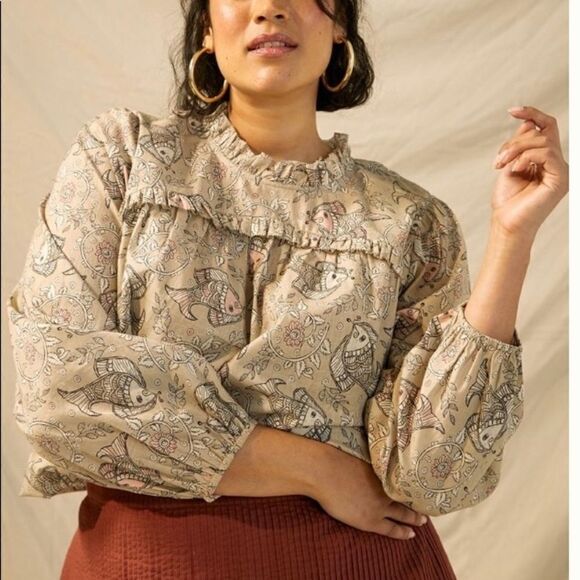 Anthropologie Let Me Be Maple Ruffled Blouse - Picture 1 of 7